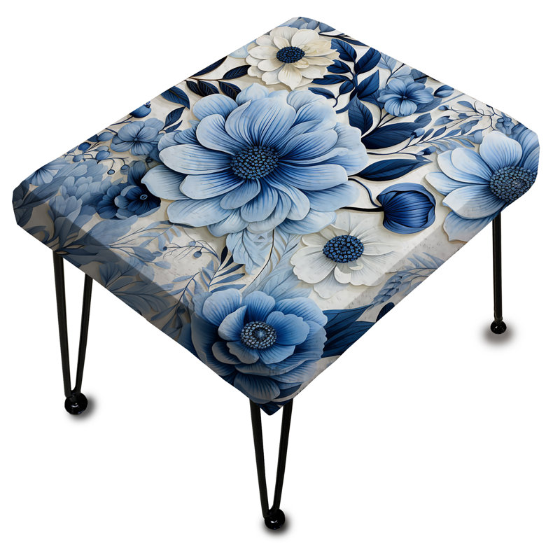 Aquarelle bleue excentrique à motif floral II - Repose-pieds rectangulaire floral