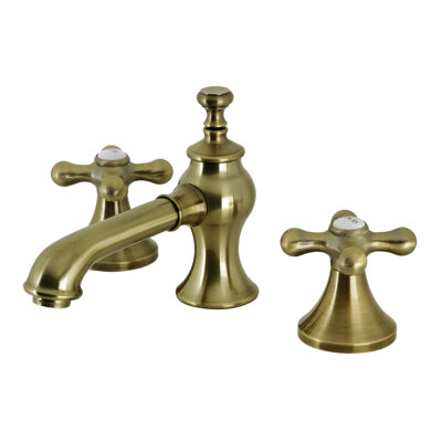 Kingston Brass Vintage Two-Handle 3-Hole Deck Mount Widespread Bathroom Faucet with Brass Pop-Up Drain