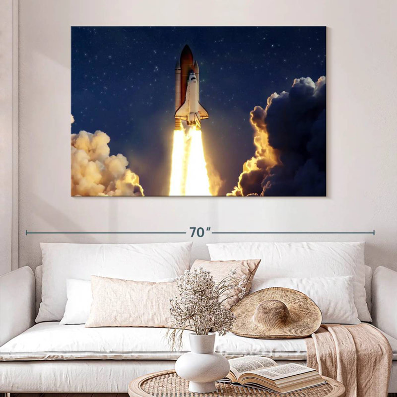 Oberle Rocket Launching Through Clouds, 34" H x 51" W
