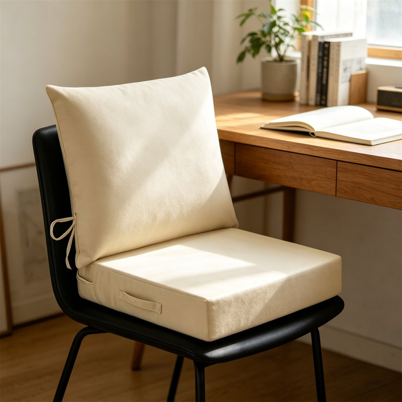 Set of 4 Waterproof Outdoor Seat Cushions 24"x24"x4" with Handle & Ties, Light Khaki, Khaki, 4"