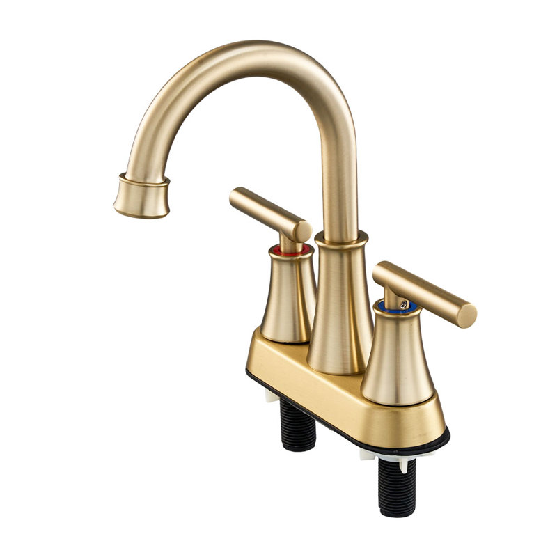 Double Handle Bathroom Sink Faucet with Drainer, Gold
