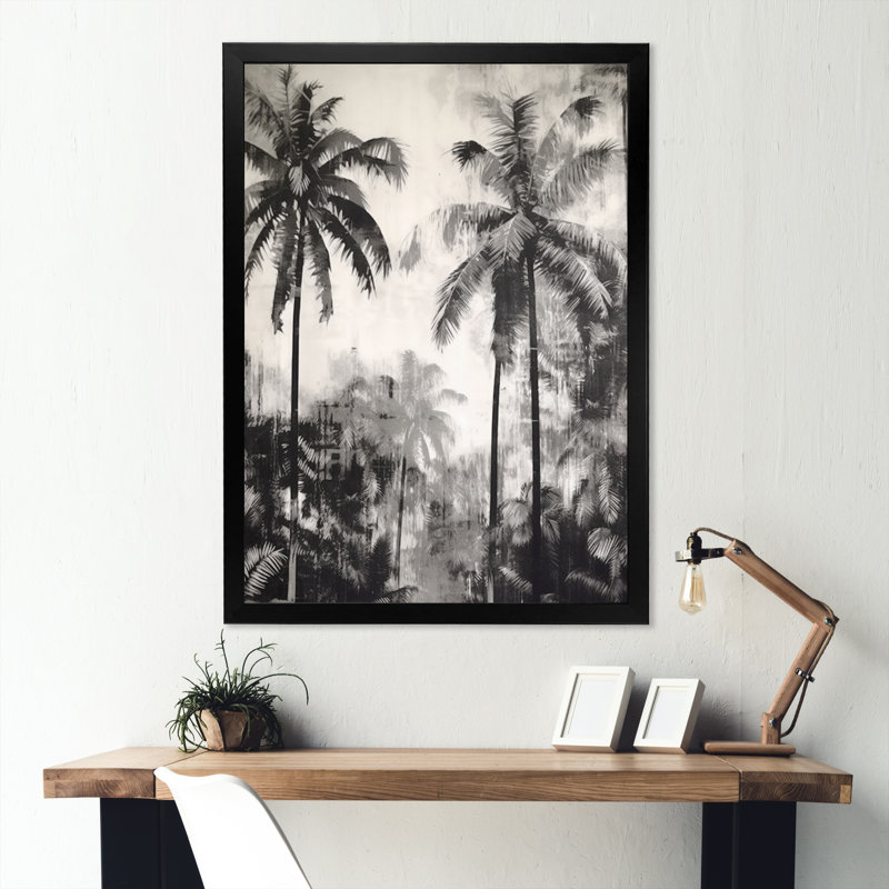 Palmier noir et blanc II sur toile, H 32 po x l 16 po x P 1 po, Cadre photo noir simple