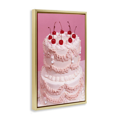 Toile flottante encadrée «Pink Cherries Cake» par Lish Creative