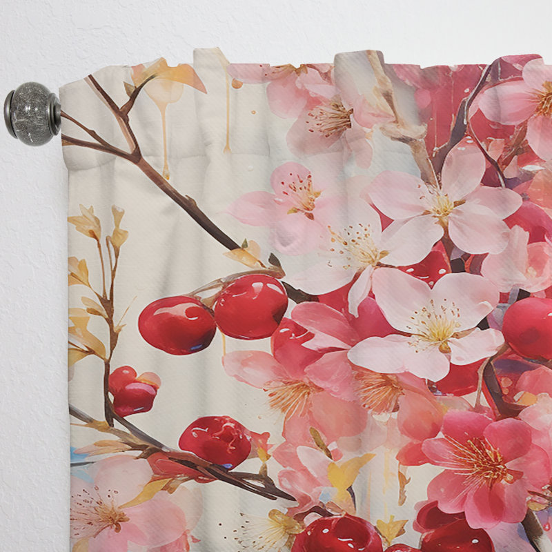 Cerisier rose Devansh Summer Blossoms II - Rideau cerisier en fleurs - Velours obscurcissant - 1 panneau, L 52 po x L 63 po
