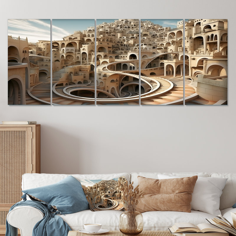 «Architectural Dreamscape», art mural 5 pièces, H 28 po x l 60 po