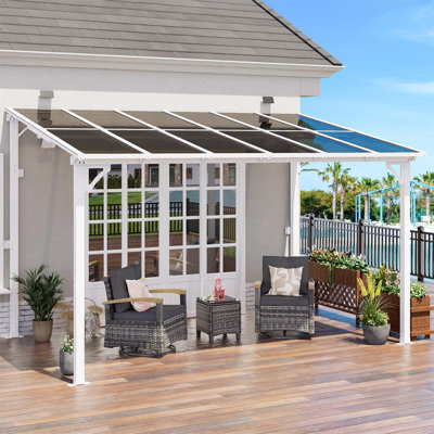 Yardgrace Sloped Roof Wall Mounted Aluminum Pergola With Solar Light