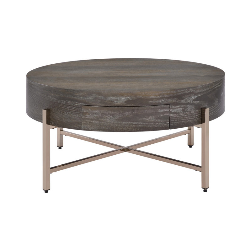 Table basse à tambour avec 1 tiroir, brun clair et champagne