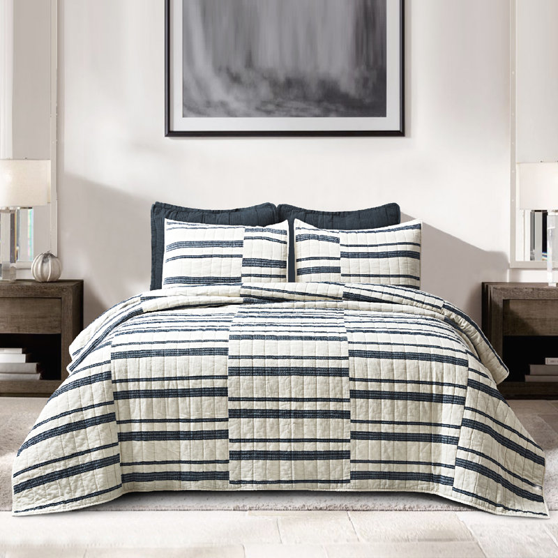  Cotton Quilt Set 3 Piece Patchwork Bedding Set, King Quilt + 2 Shams