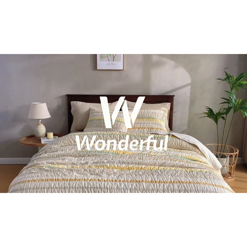 Queen Size Greige Cotton Stripe Quilt Set