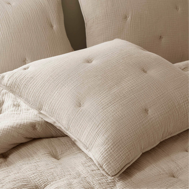 Ensemble de courtepointe brodée en coton 3 pièces pour très grand lit, taupe, King Quilt + 2 Standard Shams, Taupe