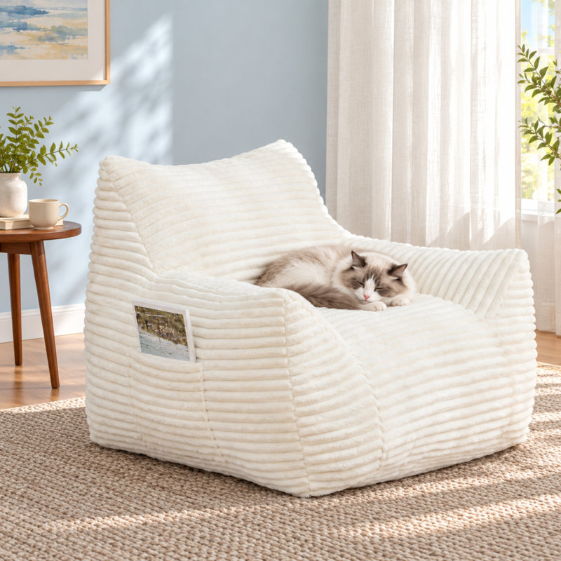 Fauteuil à billes en velours côtelé l 41,8 po, Velours côtelé ivoire
