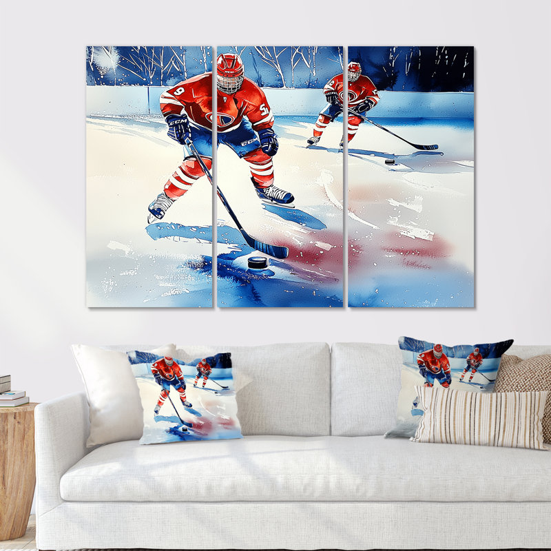 Joueurs de hockey rouges au Canada - ensemble de reproductions d'art mural, Toile tendue, H 28 po x l 36 po x P 1 po
