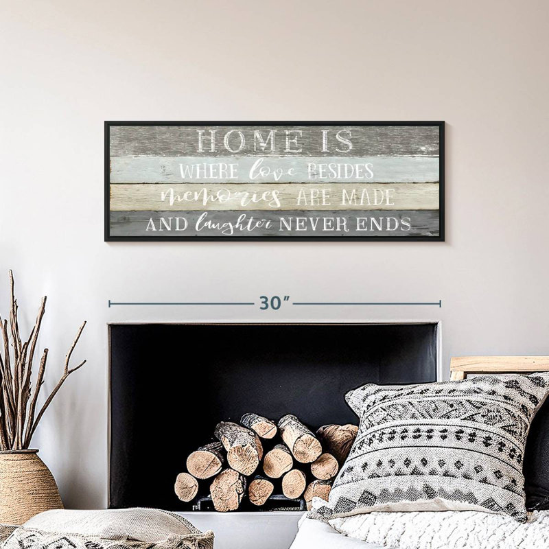 Enseigne murale Home Is Where Love Resides, Cadre flottant noir, 31 po x 11 po