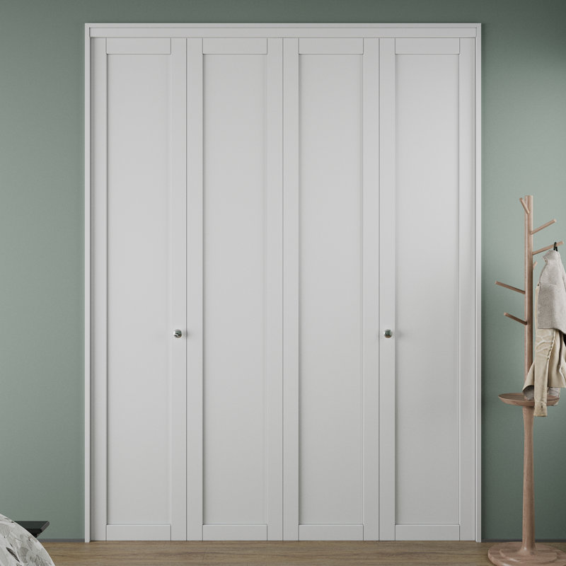  Porte pliante en bois manufacturé 72 po x 96 po à double panneau blanc avec noyau apprêté et ensemble de quincaillerie d'installation (garde-manger, porte de placard)