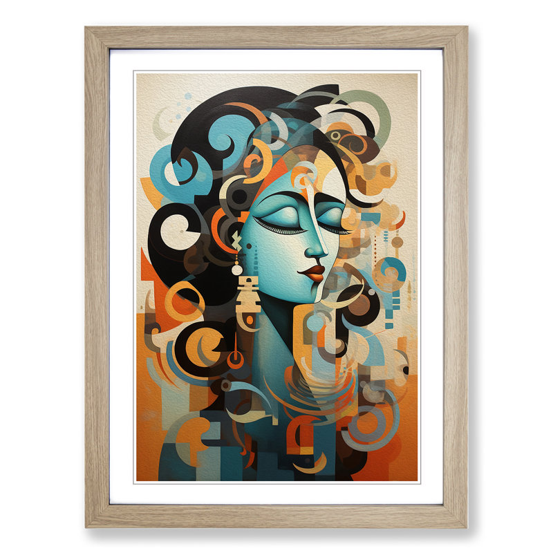 Indian Woman Dadaism No.2 - Single Picture Frame Print on Wood, Oak Framed, 64cm H x 46cm W x 2cm D