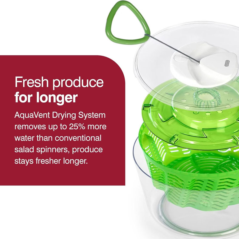 Zyliss Easy Spin 2 Salad Spinner 3.5L Small - Clear/Green, 26cm
