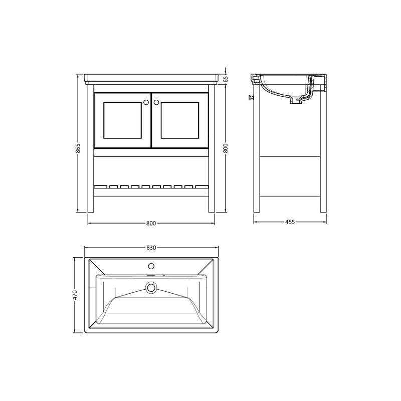 Bexley 830mm Single Bathroom Vanity with Integrated Fireclay Basin, Cool Grey