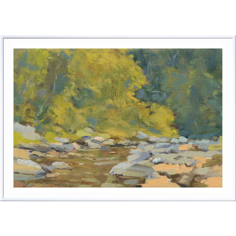 «Chesterfield Gorge» par Stephen Calcasola - peinture encadrée, H 20 po x l 30 po, Blanc