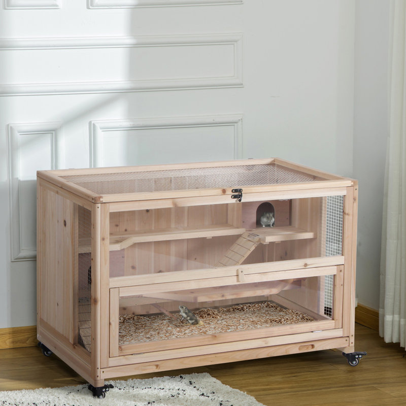 Grande enceinte en bois pour hamster avec couvercle à charnière verrouillable - Le plateau inférieur amovible de votre animal de compagnie simplifie les tâches de nettoyage