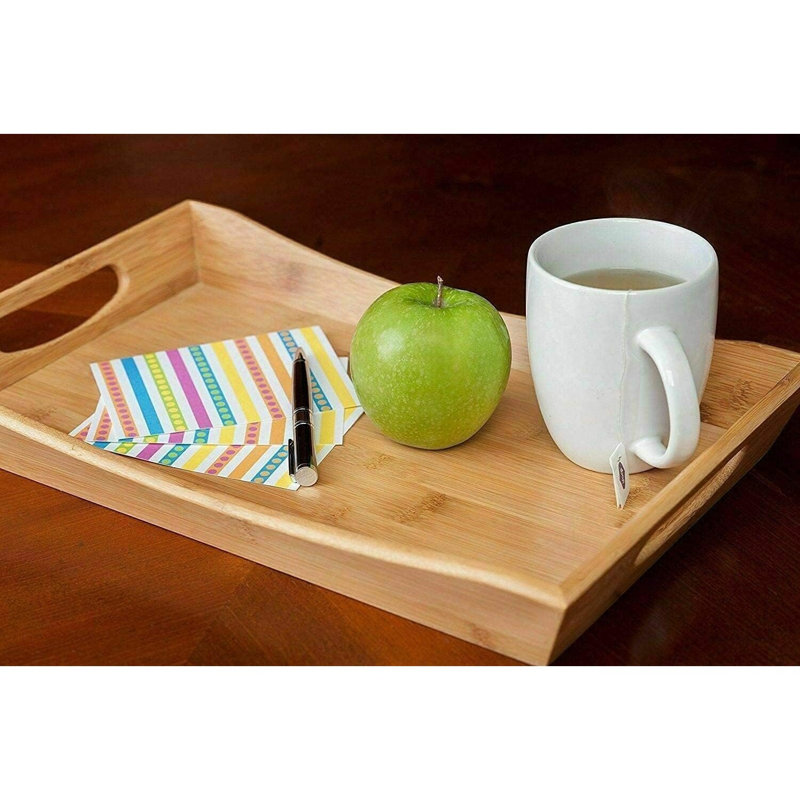 Natur Pur Hernandez Bamboo Serving Tray with Handles Curve Serving Platter Wooden Breakfast Tray
