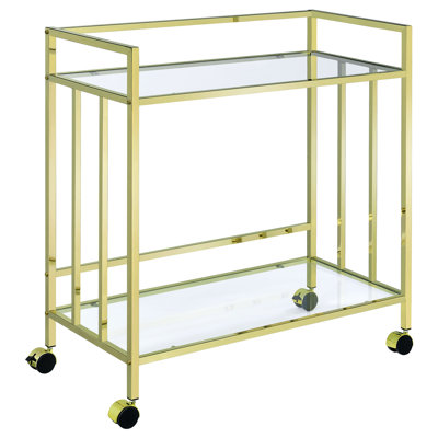 Cara 2-Tier Rectangular Glass Shelf Metal Bar Cart Brass by Everly Quinn