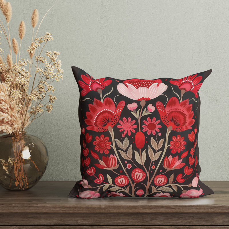 Housse de coussin réversible à motif floral Folk Maximalist, H 16 po x l 16 po