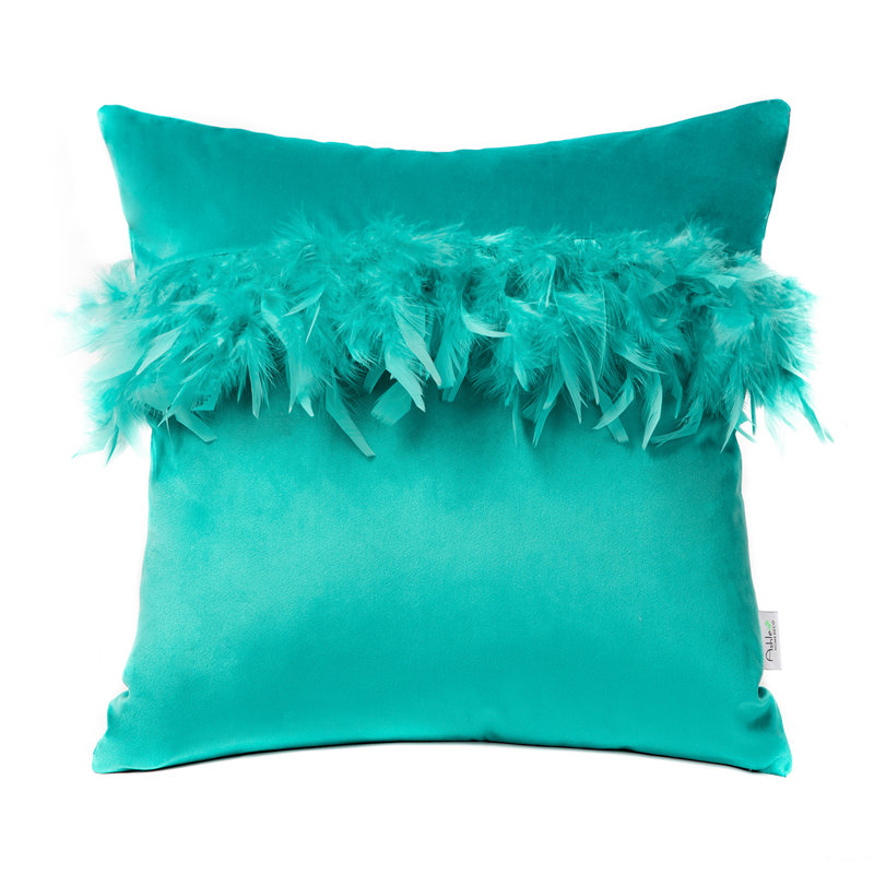 Coussin décoratif en plumes, H 18 po x l 18 po, Turquoise, Pillow Cover & Insert