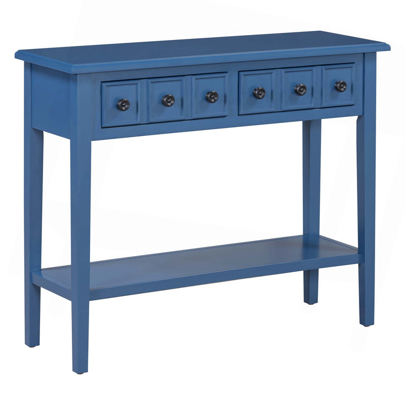 Table d'entrée avec 2 tiroirs, console rustique avec tablette ouverte et pieds en bois d'hévéa pour les entrées, les salons et les couloirs