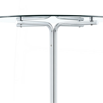 Table ronde haute en verre, table ronde de 36 pouces, plateau en verre trempé, support robuste à quatre colonnes chromé argenté, convient aux tables rondes transparentes dans les petits espaces, les cuisines