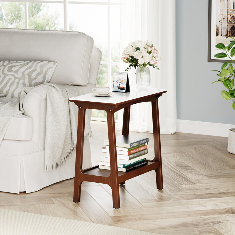 Table d'appoint étroite en ardoise avec tablette de rangement, petite table de bout, table de chevet mince