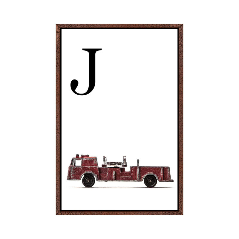 J Fire Engine Letter 1 Piece Wall Art on Canvas, 66.04 cm H x 45.72 cm W, Classic Brown Wood Framed
