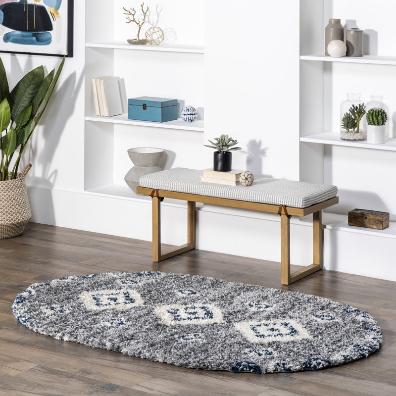 Geometric Gray Area Rug, Oval 4' x 6'