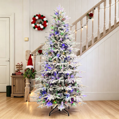 Slim Flocked Pre-Lit Hinged Artificial Christmas Tree