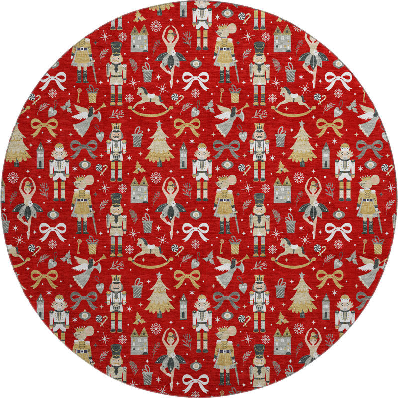 Tapis de Noël de qualité supérieure lavable à la machine Mayfield AMF1827, Rond 8 pi