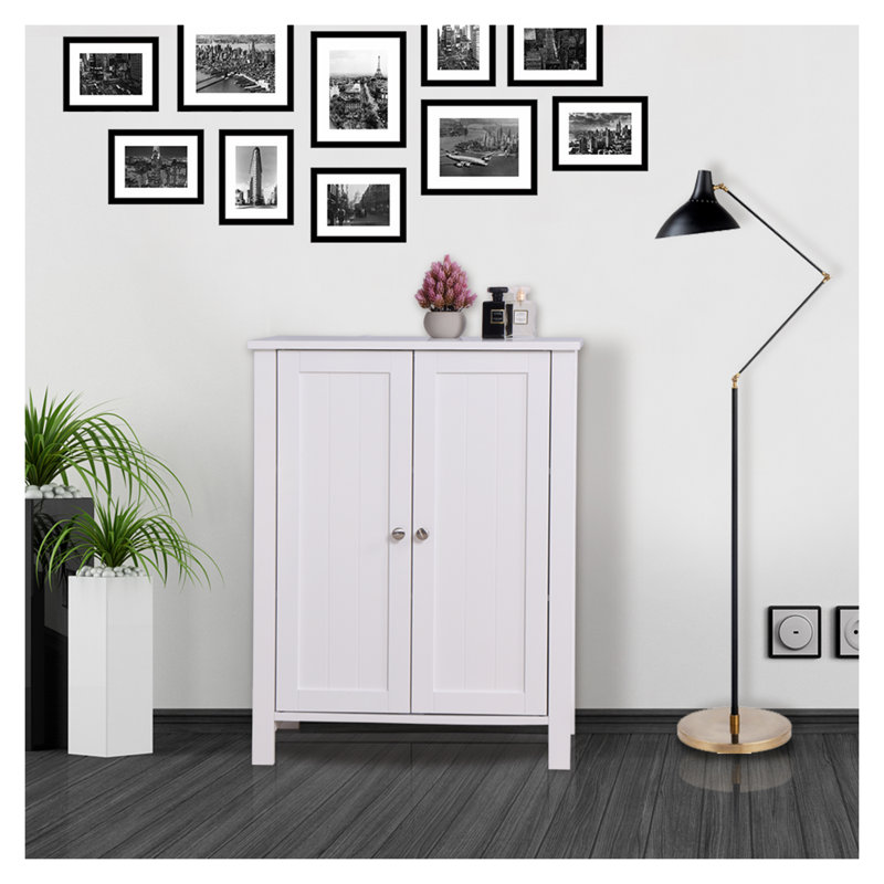 Armoire de rangement pour salle de bain avec portes doubles - Armoire à tablette réglable blanche pour l'organisation de la salle de bain