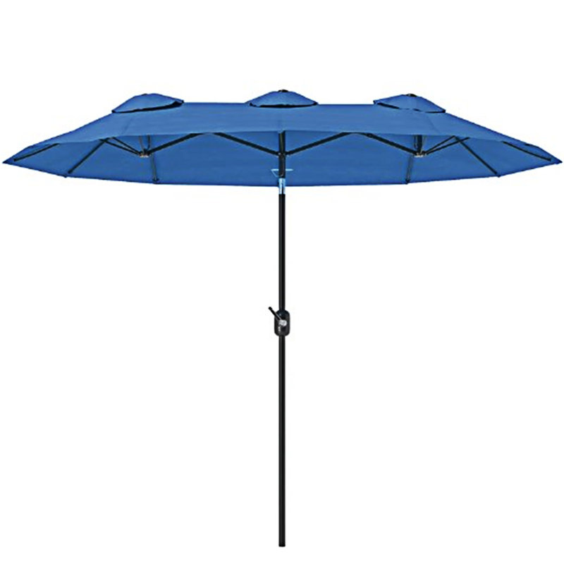 Parasol d'extérieur avec bouton-poussoir inclinable et manivelle, Noir / bleu marine, L 112,32 po x P 57,82 po