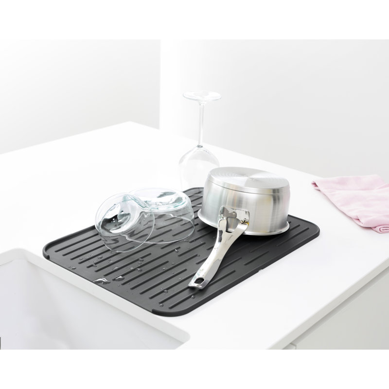 Brabantia Sinkside Silicone Dish Drying Mat, 17 x 12.6 in  (44 x 32 cm), Dark Gray