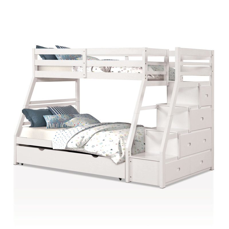Kaonou Bunk Bed With Trundle, White