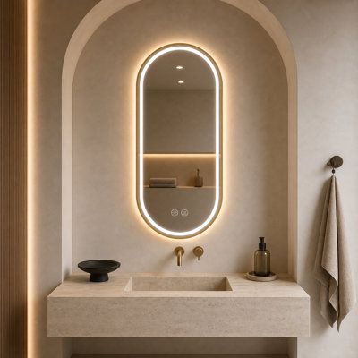 Framed Oval LED Backlit Bathroom Mirror with Frosted Ring, 3 Color Dimmable Light, Anti-Fog, Touch Control, Shatterproof Glass, Wall Mounted Vanity Mirror