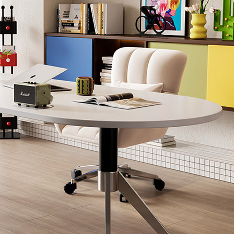Bureau pratique moderne en forme ovale, H 29,52 po x l 55,11 po x P 27,55 po, Blanc