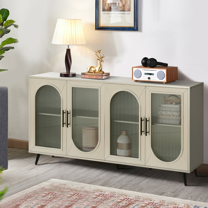 65+ Inch Tv Side Table - Wood Cabinet With Storage & Vintage Design Gold- Legs For Bedroom Stand Appeal Adjustable Shelves