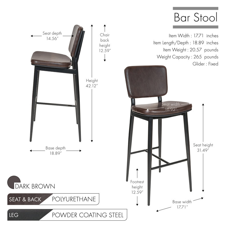 Tabourets de bar Mori, Brun foncé