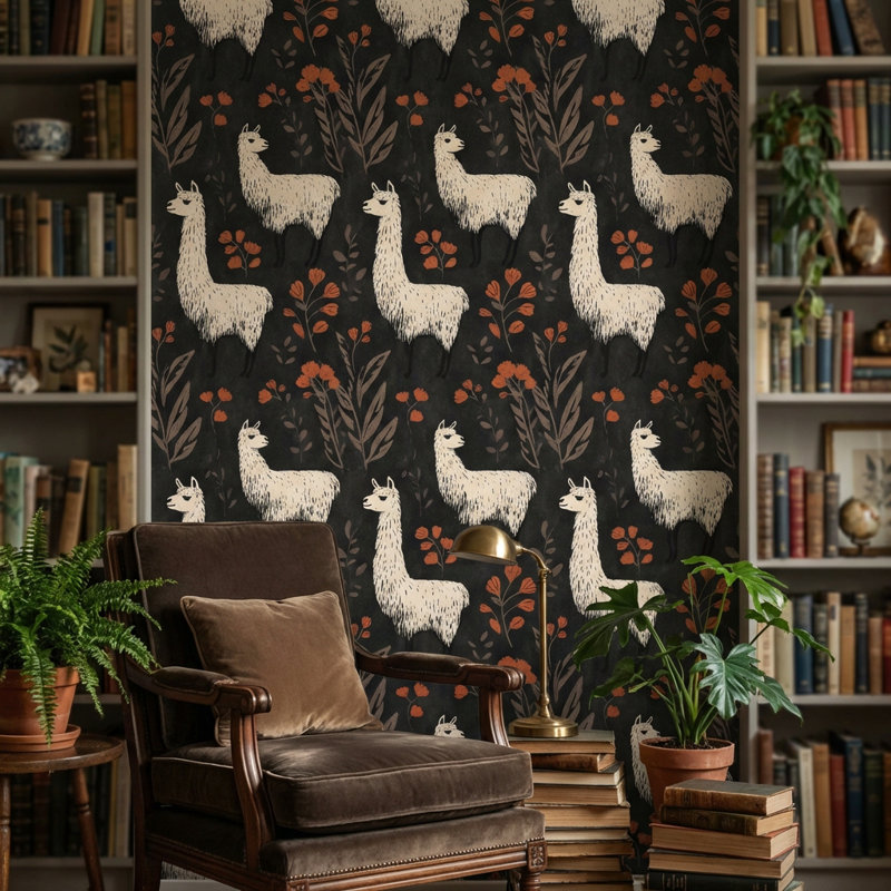 Papier peint floral lamas de Bohème, Peler et coller