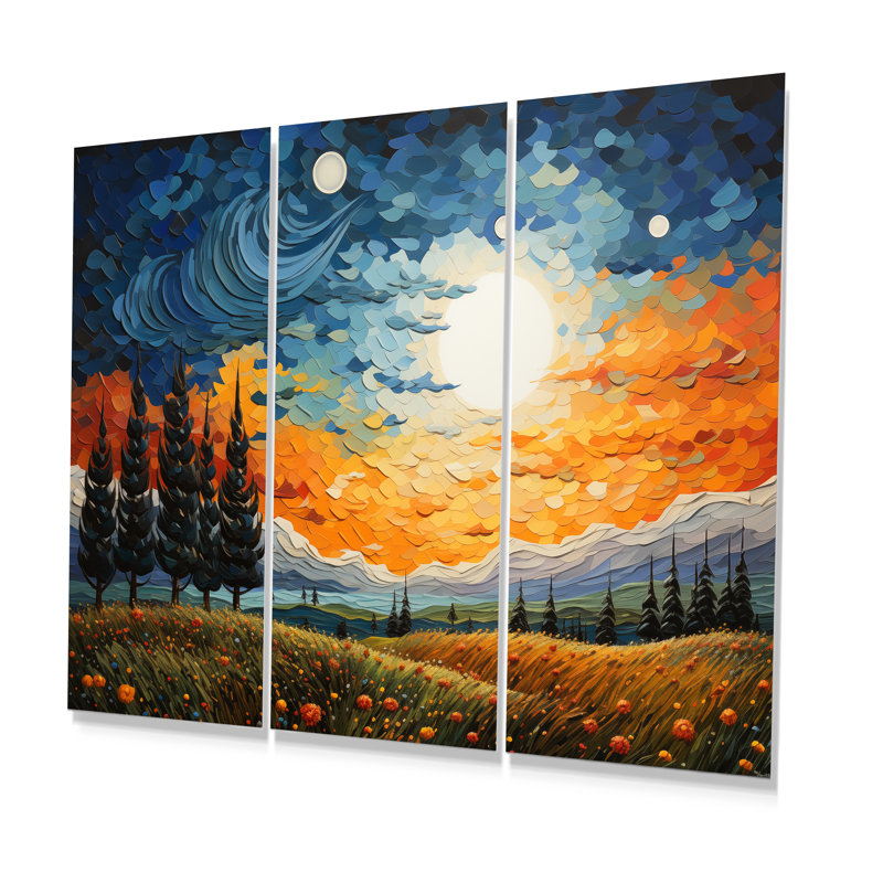 Ensemble de salon d'art mural Autumn Forest Lake Views II - Van Gogh, H 32 po x l 48 po, Impression sans cadre en métal