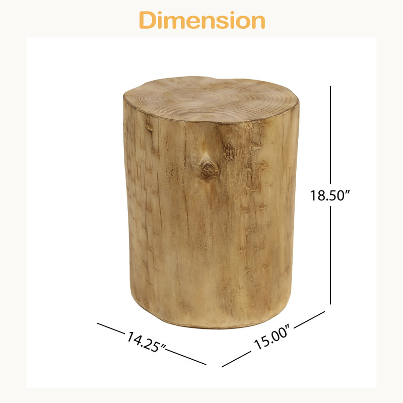 Table d'appoint d'extérieur 14,25 pouces, souche de bois peinte à la main, structure robuste et moderne