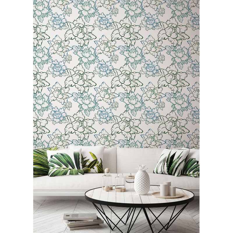 Peony 10' L x 24" W Peel and Stick Wallpaper Roll, Gray, Premium Paper