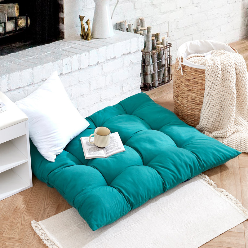 Rainha Square Tufted Oversized Floor Pillow, Emerald Green