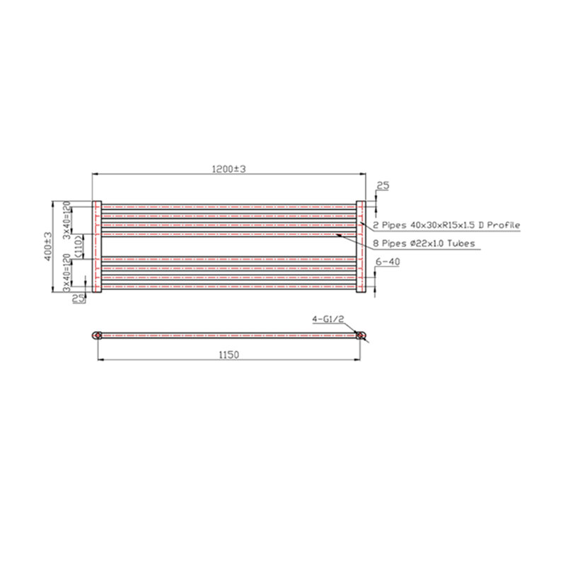 Sharie Straight Towel Rail Heated Towel Rails, 40cm H x 120cm W x 3cm D