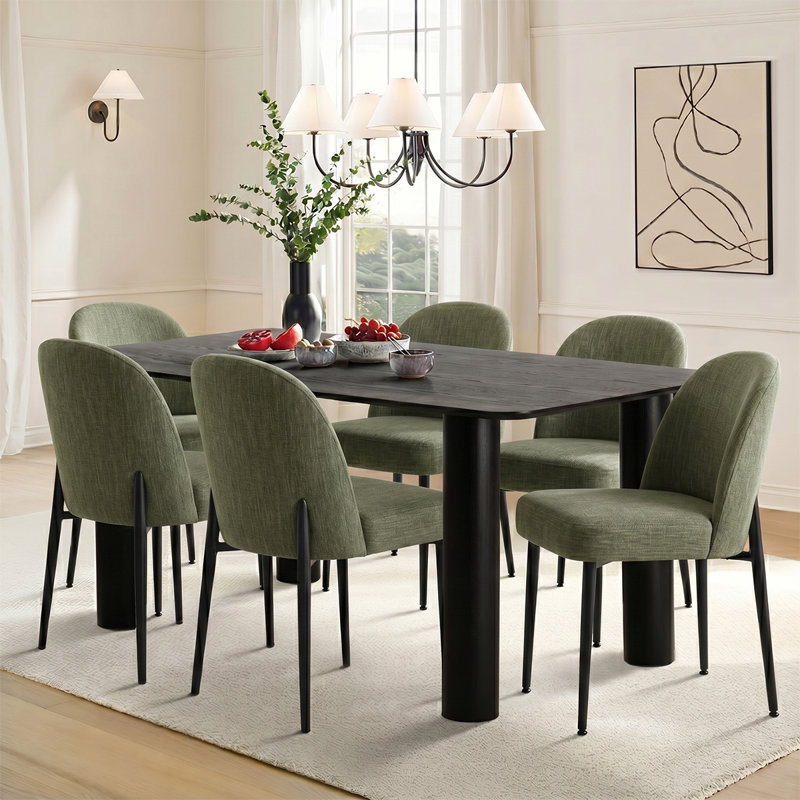  Modern Dining Table Set With Upholstered Chairs With Metal Legs, Green
