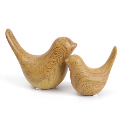 Wood Look Ceramic Birds Statues Home Decor Modern Style Decorative Ornaments for Living Room, Bedroom, Office Desktop, Pottery barn Décor